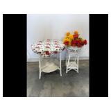 White Wicker Side Table  Plant Stand