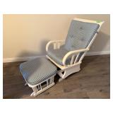 Glider Rocker Chair w Ottoman White Blue Stripe