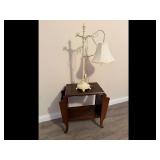 Cream Floor Lamp  Dark Wood Side Table