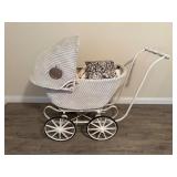 White Wicker Doll Pram with Doll  Pillows