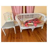White Wicker Loveseat  French Chair
