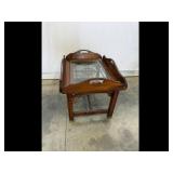 Antique Wooden Tray Table w Glass Insert  Brass...
