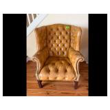 Tufted Leather Wingback Armchair - Tan Used