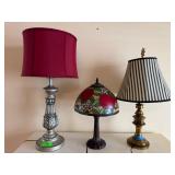Tiffany Apple Floral Red Striped Table Lamps...