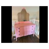 Vintage Pink Vanity Dresser Tri-fold Mirror