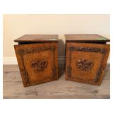 Antique Oak Side TablesCabinets Pair