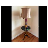 Floral Table Lamp with Red Base and Tan Shade