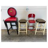 Set of 4 Bar Stools Red and Plaid 4pk