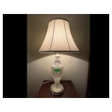 ClearBeige Table Lamp w Crystal Base Fabric Shade