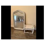 Wicker Mirror and Stool Set - White Used
