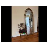 Ornate Gold Gilt Mirror and Vanity Stool Set