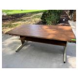 Vintage Wood Grain Desk with Metal Legs and Shelf