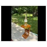 Vintage Brass Table Lamp with Wooden C-Table