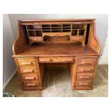Vintage Oak Roll Top Desk with Drawers