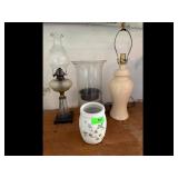 Vintage Oil Lamp, Glass Vase, and Planter Lot