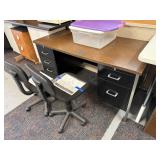 Desk, 2 Chairs & plastic tote
