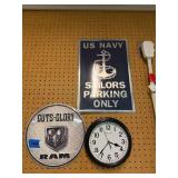Metal Signs and Clock