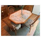 Oak Dining Set with Tiled Top  Floral Cushions
