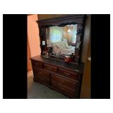 Vintage Dresser Dark Wood Mirror 7 Drawers