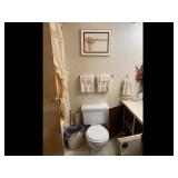 Contents of bathroom and decor