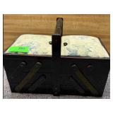 Vintage Dark Wood Floral Sewing Box