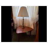 Vintage Brass Table Lamp  Wood Side Table