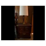 Vintage Brown Wooden Nightstand with Lamp