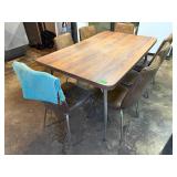 Vintage Wood-grain Dining Set Brown Vinyl Chairs