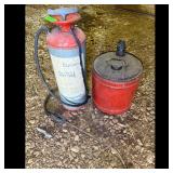 Sprayer and Red Metal Canister Lot