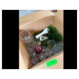 Assorted Glassware with Christmas Village Scene