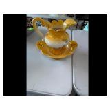 Yellow Pitcher  Bowl Set Floral Used $25.00