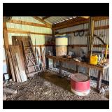 Ladder, Lumber, Barrels, Workbench, Tools
