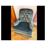 Teal Velvet Armchair - Vintage Tufted Rolling Arms
