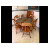 Oak Dining Set Round Table w Leaf 6 Chairs