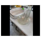 White Ceramic Baking Dish  Clear Glass Pie Plate