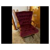 Burgundy Wood Rocking Chair Tufted Corduroy