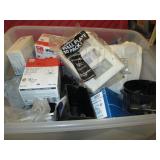 Tote with assortment of electrical supplies