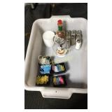 Plastic tote of some Salt & Pepper Shakers, Sugar