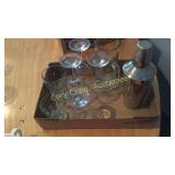 Box of misc glasses and shaker
