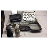 Lot of Kitchen Items, Baking Pans, Grinder