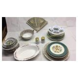 Large group of misc painted plates, bowls, salt