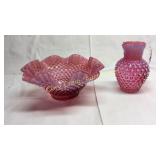 2 Pieces Cranberry Hobnail BASEMENT