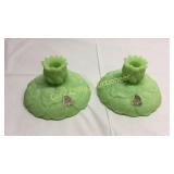 Fenton Lime Green Satin Candlestick Holdes