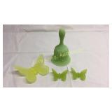 Fenton Lime Green Satin Bell and 3 Butterflies