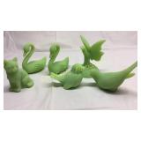 Fenton Lime Green Satin Swans, Cat, Birds and