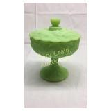 Fenton Lime Green Satin Lidded Compote Basement