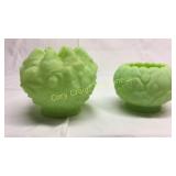 2 Fenton Lime Green Satin Bowls Basement