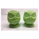 2 Lime Green Fenton Owl Fairy Lamps