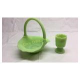 Lime Green Satin Basket and Toothpick Holder