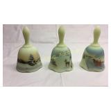 3 Fenton Frosted Winter Scene Bells Basement